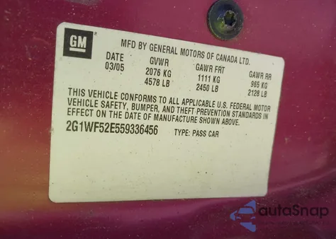 2005 Chevrolet Impala z USA, uszkodzony, nr VIN 2G1WF52E559336456